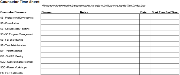 time sheet. couns time sheet